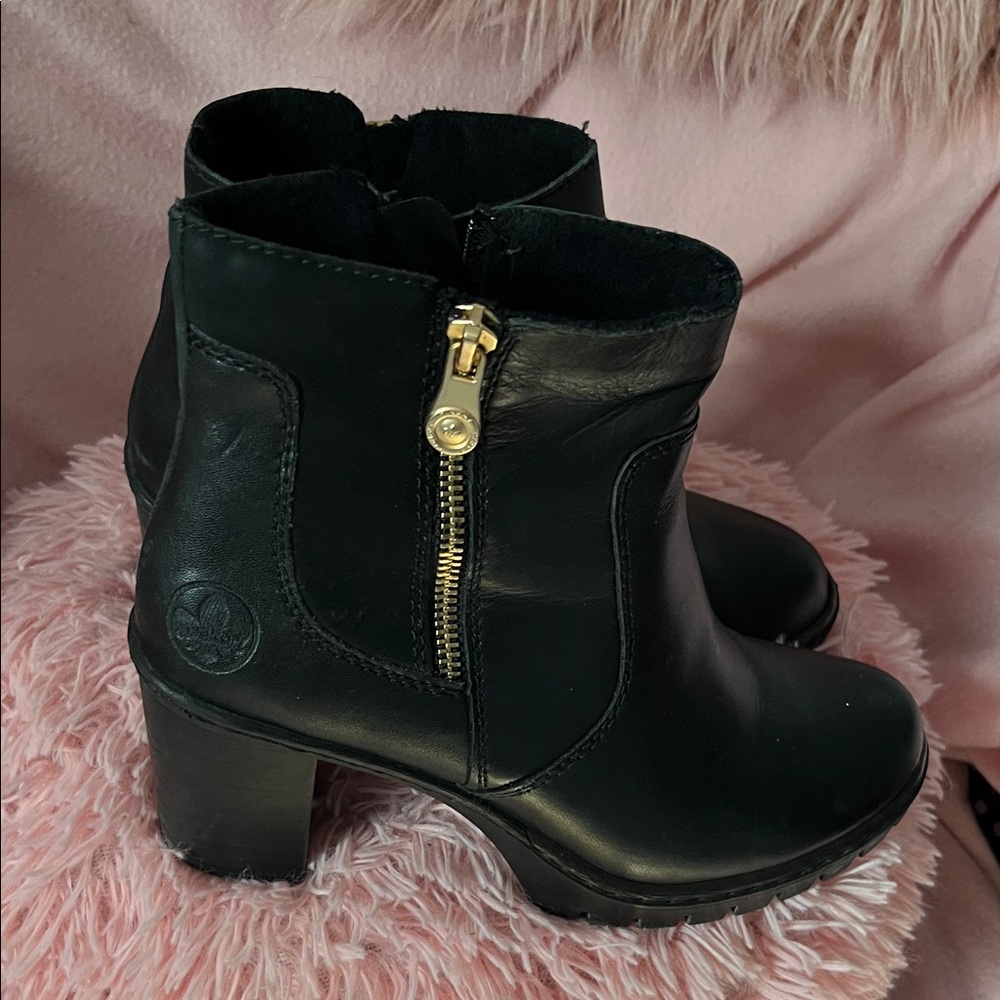 RIEKER  original Black Leather Ankle Boots